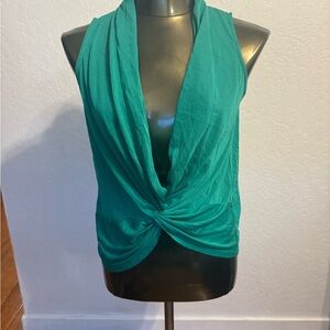Lush Green Tie Front Sleeveless Blouse